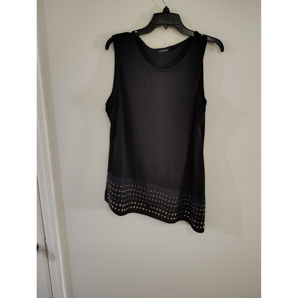 Roz & Ali Womens XL Black‎ Sleeveless Studded Asymmetric Hem Tunic Tank Top